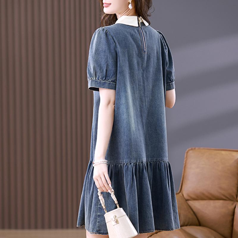 

2025 Summer Women s Petite Chinese-Style Denim Dress - Casual, Fashionable, Age-Reducing Design Medium