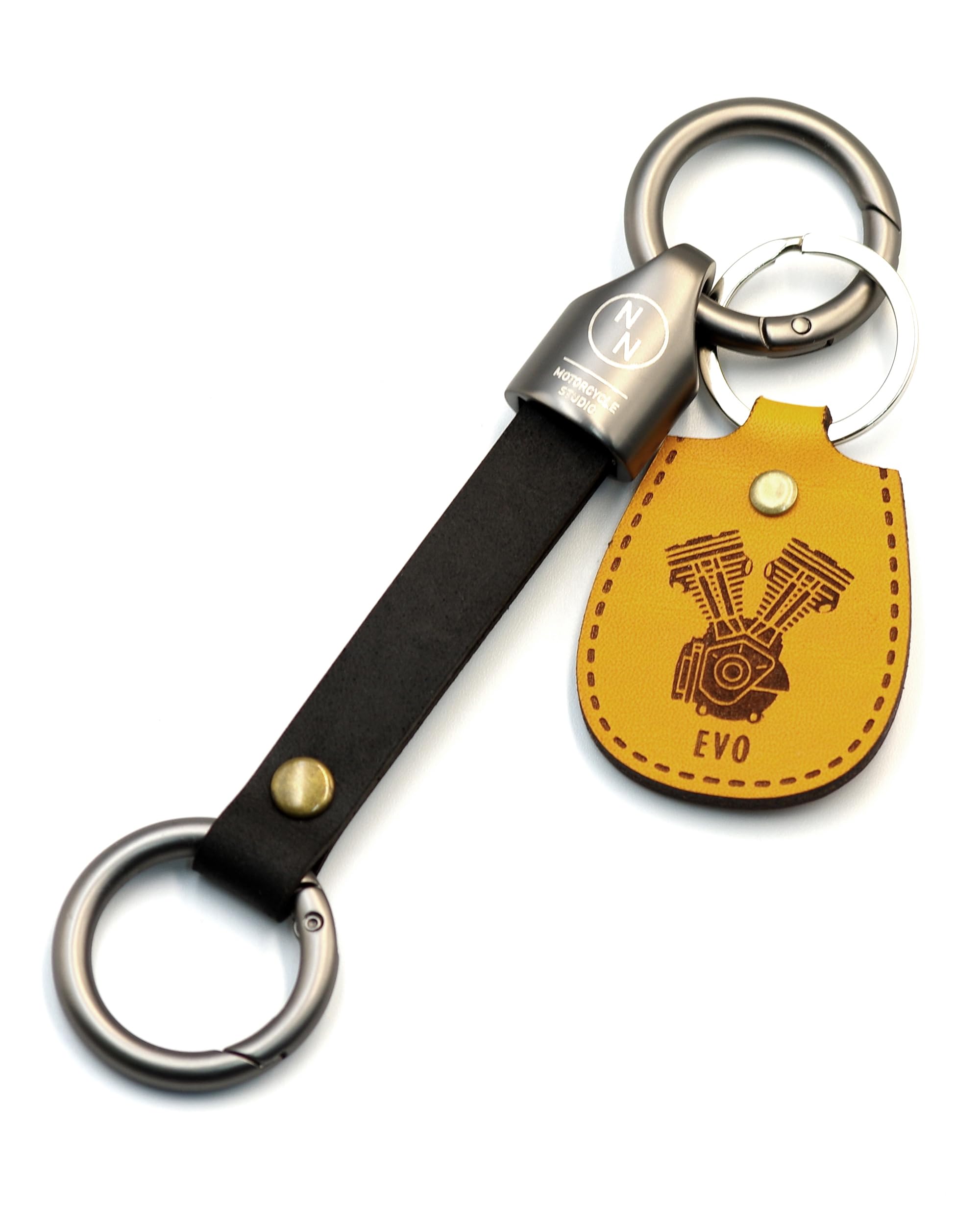 

[NONINA] Italian Leather Key Chain for Motorcycles, Heavy Duty Ring, Simple, Motorcycle Key Ring, Braun