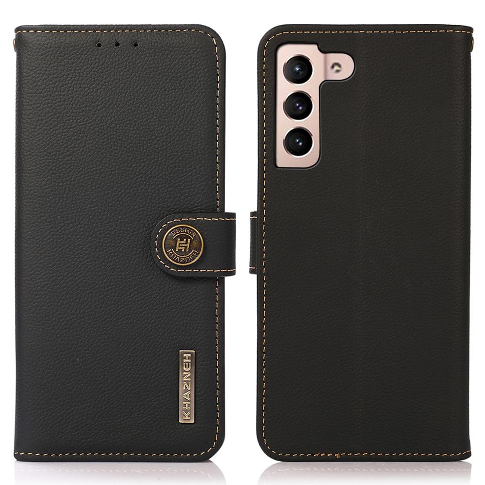 

KHAZNEH for Samsung Galaxy S25 FE Case Genuine Cow Leather Wallet Phone Cover Black
