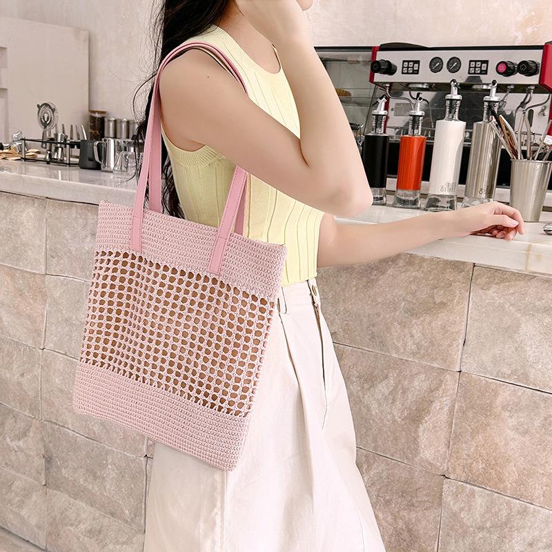 Summer Hollow Woven Handbag Temperament Sweet Women Shoulder Satchel Casual Large Capacity Shopping Bag