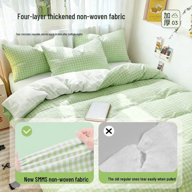 Qihaiqiu Disposable Travel & Hotel Plaid Bedding Set