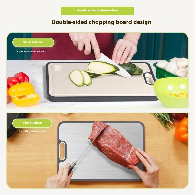 Titaniums Chopping Board With Natural Wheat Straw Surfaces Double Side Kitchen Cutting Board For Safe Food Preparation