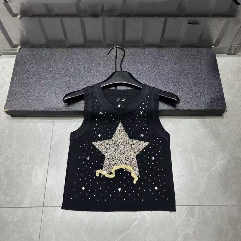 D Family 2026 Star Embroidered Knit Vest - Casual Spring Short Top