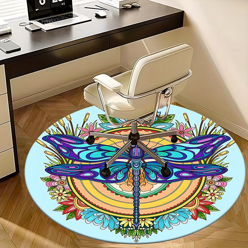 

Colorful Dragonfly Chair Mat: Vibrant Floral Design for Home Decor, Office Carpet Gift, Suitable for Bedroom, Living Room, Various Rooms, Bohemian St 80cm by 80cm