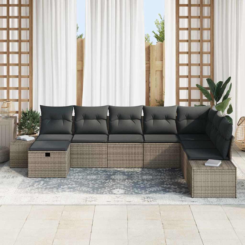Garden Sofa Set with Cushions 8 pcs Grey Poly Rattan