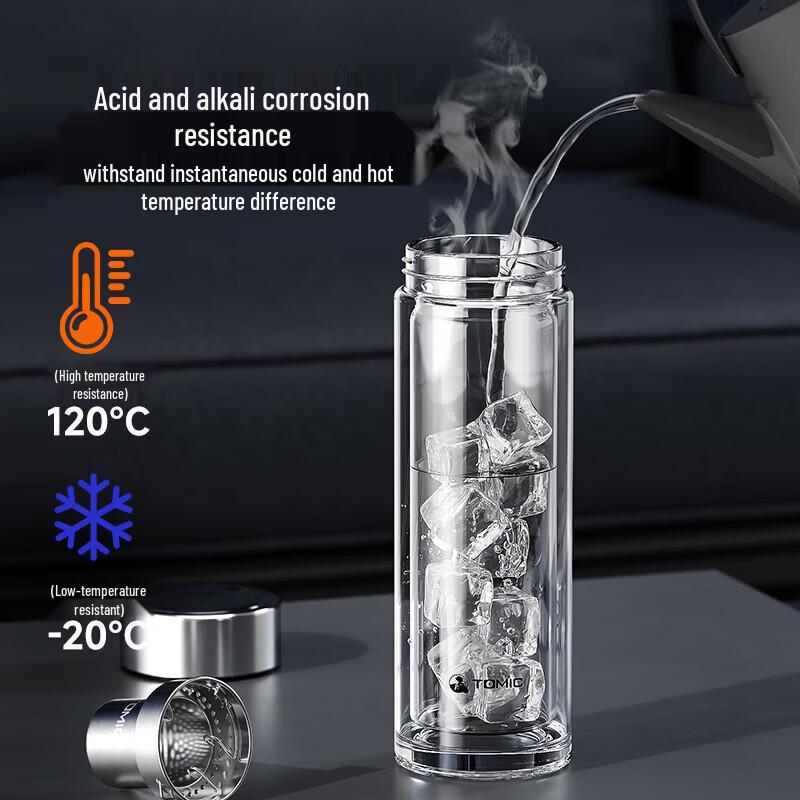 TOMIC Silver Ion Double-Layer Glass Tea Infuser Bottle