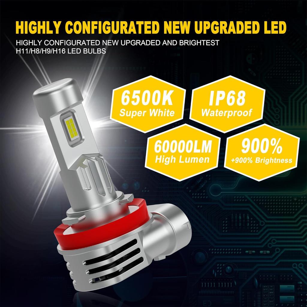 Latest H11 Light Bulb,Upgraded 900% Super Bright With Fan Cooling,60000LM Brightness, Real 1:1 Halogen Size,Plug And Play 10-Year Lifespan,