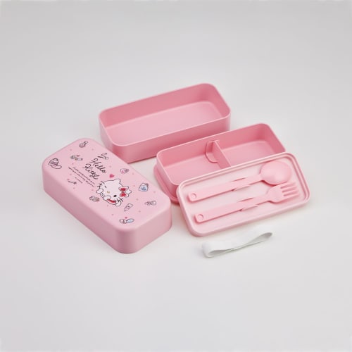 Skater Biomass Lunch Box with Cutlery, Two-Tier, Large Capacity (1000ml), Nesting Design, Lunch Belt Included, Dishwasher and Microwave Safe, Made In