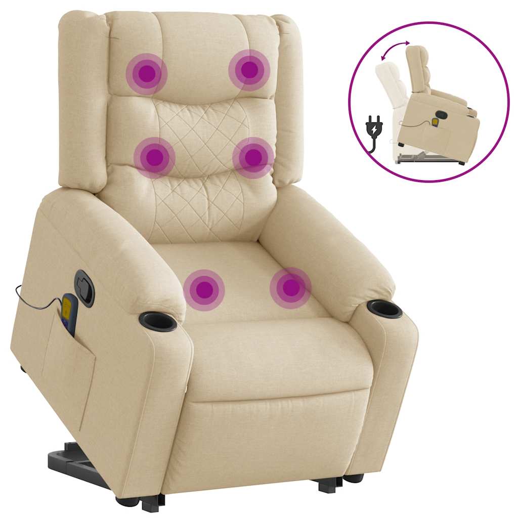 Massage Recliner with Rising Function Cream Fabric
