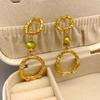 European & American Retro Hammered Double Circle Pearl Statement Earrings
