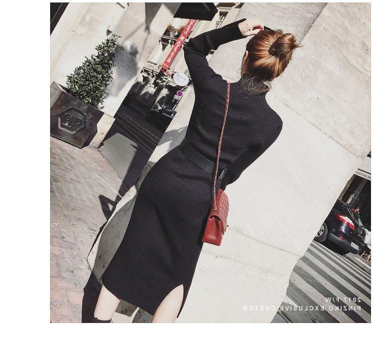 Autumn/Winter 2025 High-Neck Knit Wool Split Dress