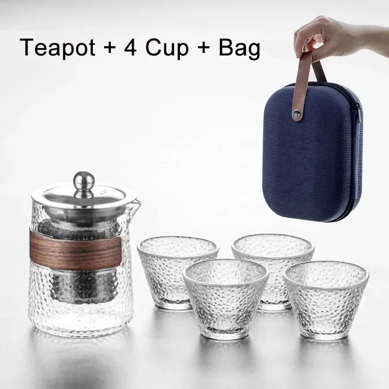 Portable Travel Tea Set High Temperature Resistant Glass Tea Cup Set New Hot Travel Essential Accessories Teaware Sets