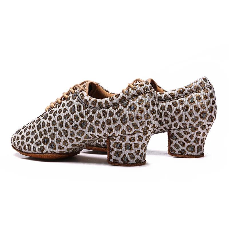Leopard Latin Dance Shoes Jazz Tango Salsa Woman Modern Ballroom Dance Shoes Teacher Shoes 3.5cm/5cm Heels Dance Sneakers