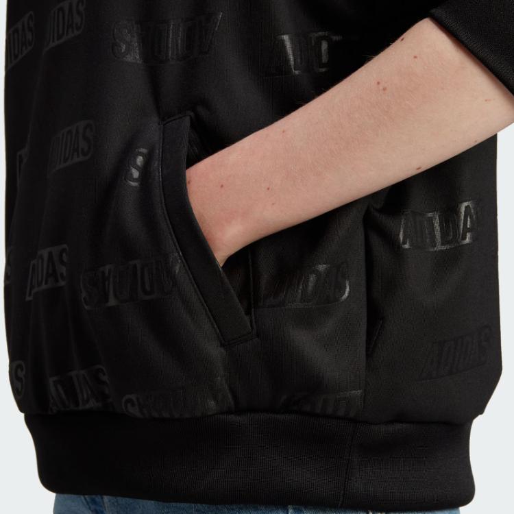 Adidas Embossed Monogram Fleece Hoodie Women Hoodies Black IM2586