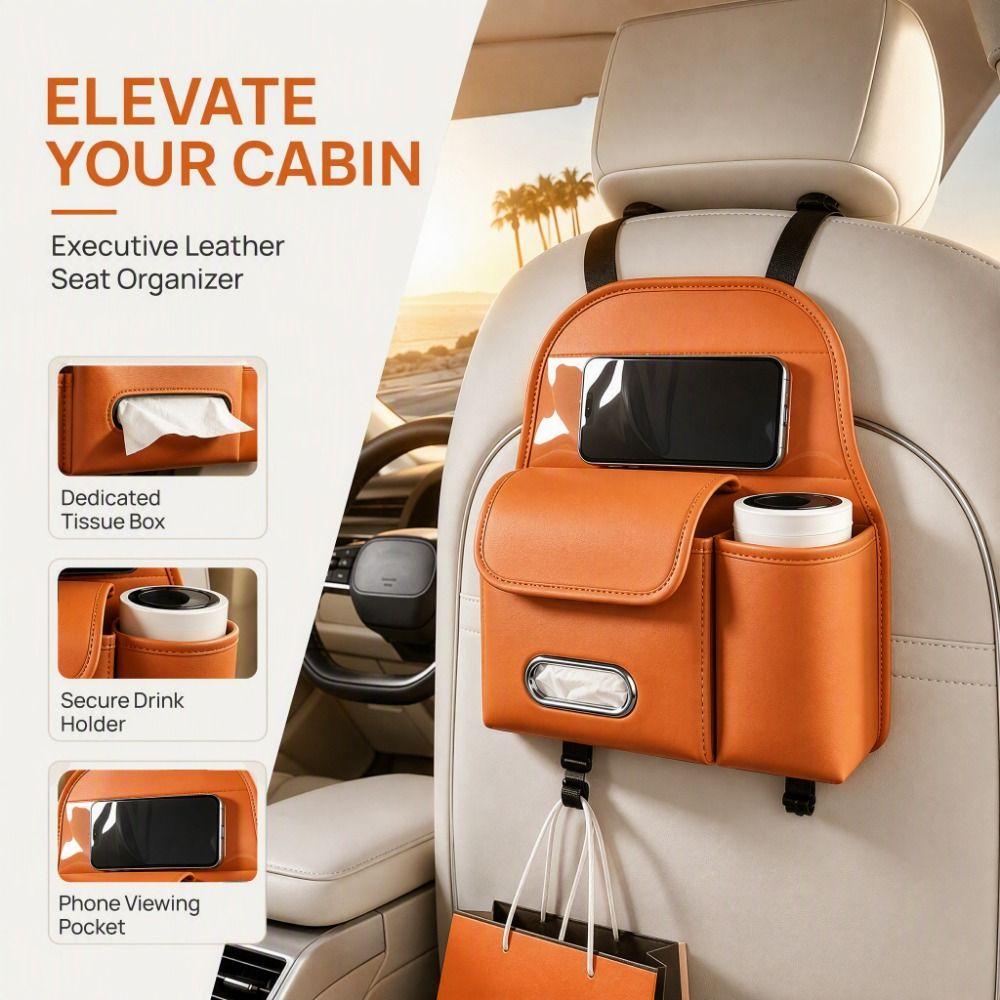 PU Leather Car Tissue Box Waterproof Car Backrest Seat Storage Bag  Car Backseat