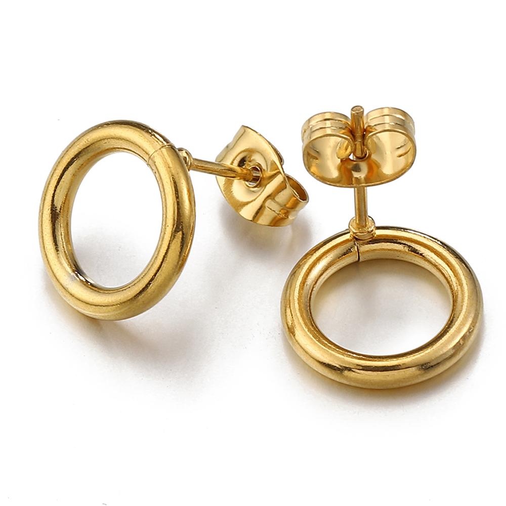 10pcs Stainless Steel Circle Ear Studs Earring Post Gold Color Round Loop Earrings Base for Hypo-Allergenic Jewelry Making DIY