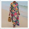 Women's Round Neck 3/4 Sleeve Midi Dress Casual Loose Solid Color Beach Vacation Long Dress