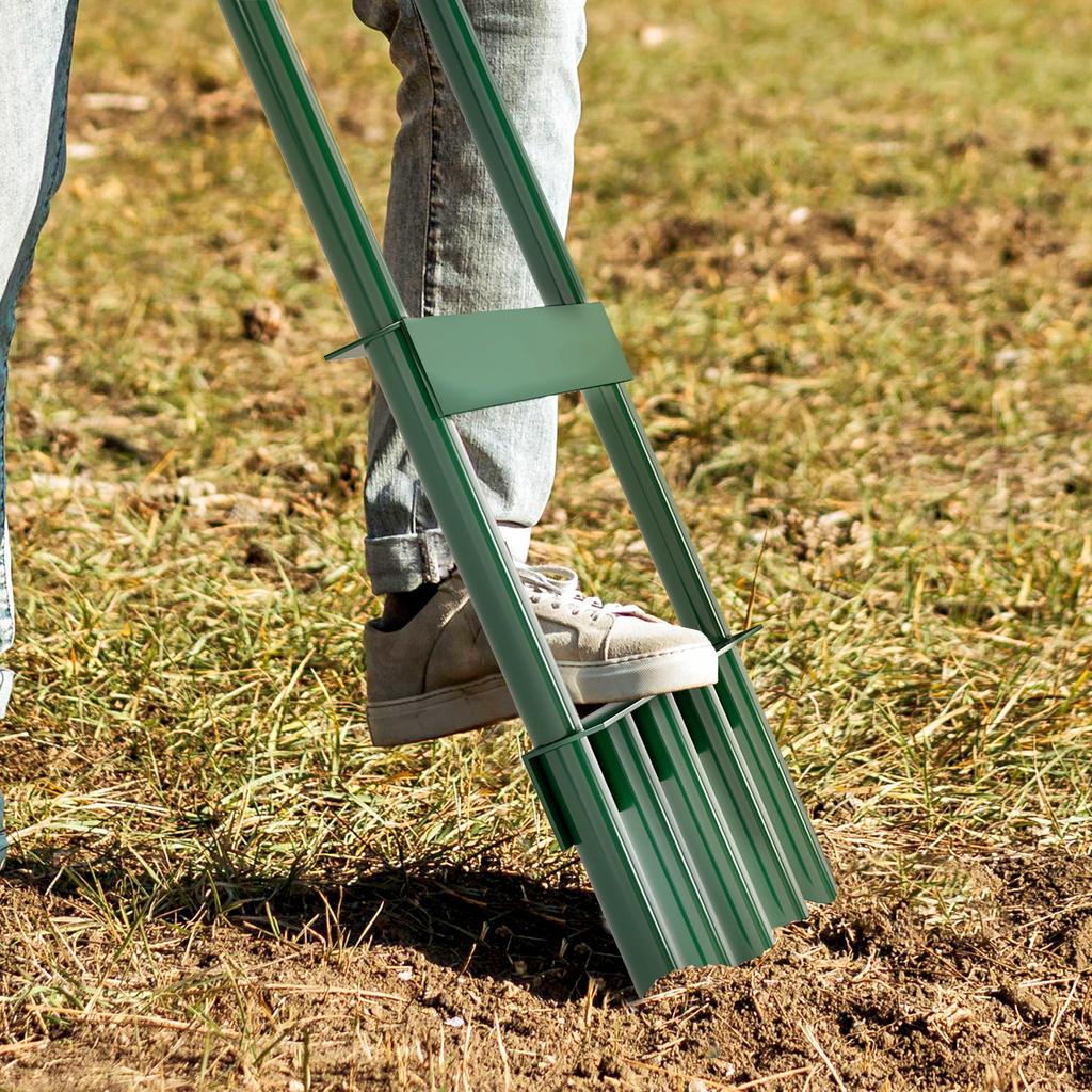 Manual Lawn Aerator, 5 Hollow Prongs, Non-Slip Handle, Dark Green