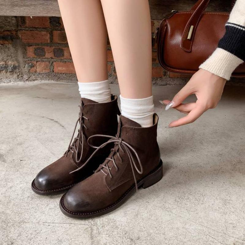 Autumn and winter leather knight boots rear zipper middle heel round head cowhide medium boots new thick-soled large-size women's leather boots