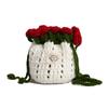 Bohemian Rose Bouquet Weave Bag Crochet Cotton Rope Flower Shoulder Bag Romantic Rustic Knitted Crossbody Bag Birthday Gift