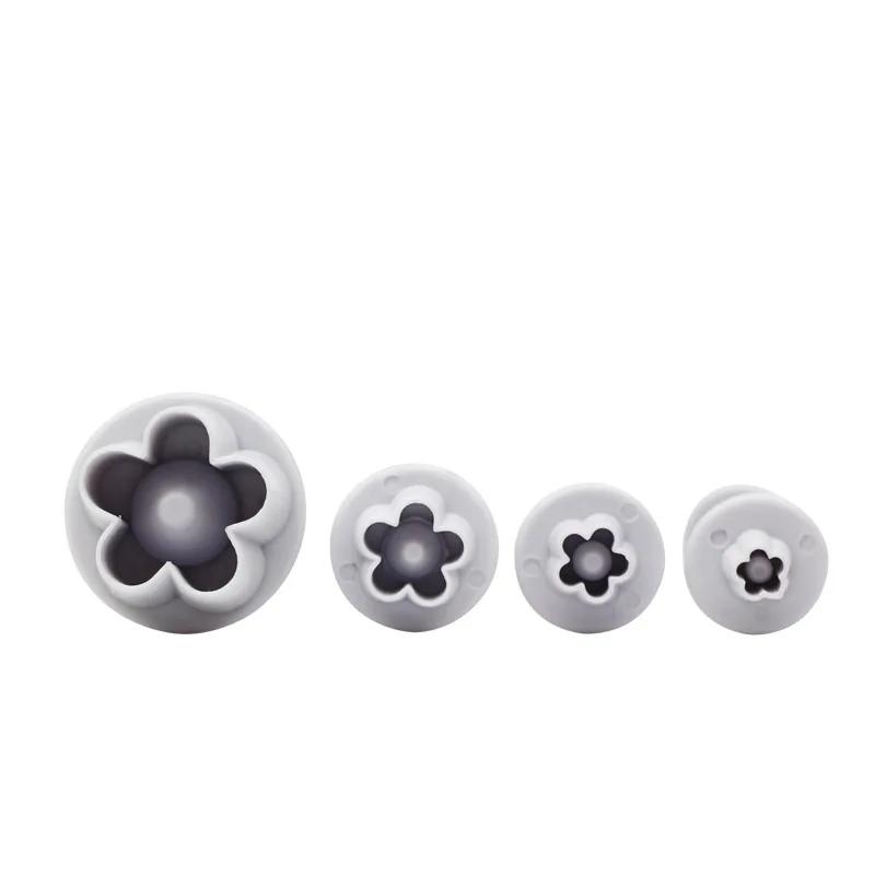4Pcs/Set Plum Blossom Flower Plunger Fondant Cutter Sugarcraft Cake Decorating Tools DIY Cookie Stamper Baking Accessories Round