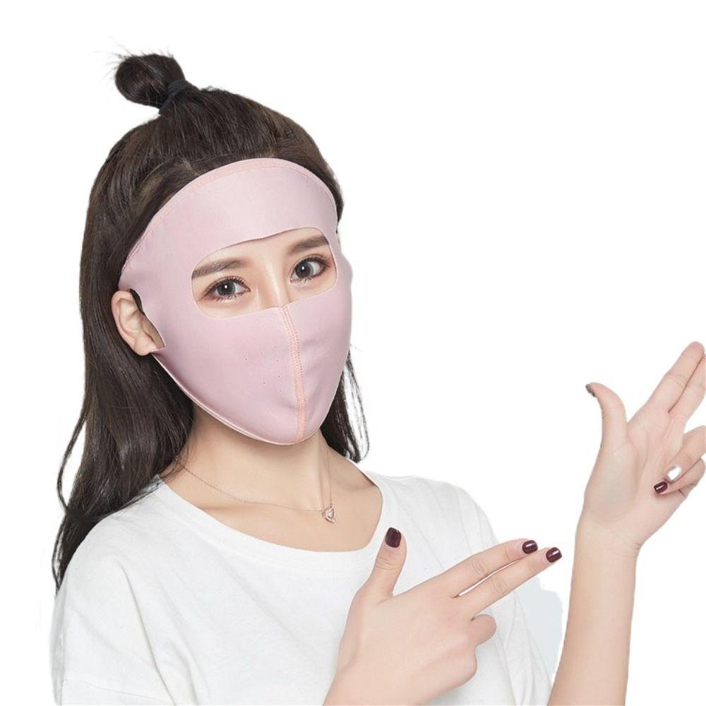 Anti-UV Face Gini Mask Pure Color Driving Face Cover Ice Silk Sunscreen Mask Ladies/Girls
