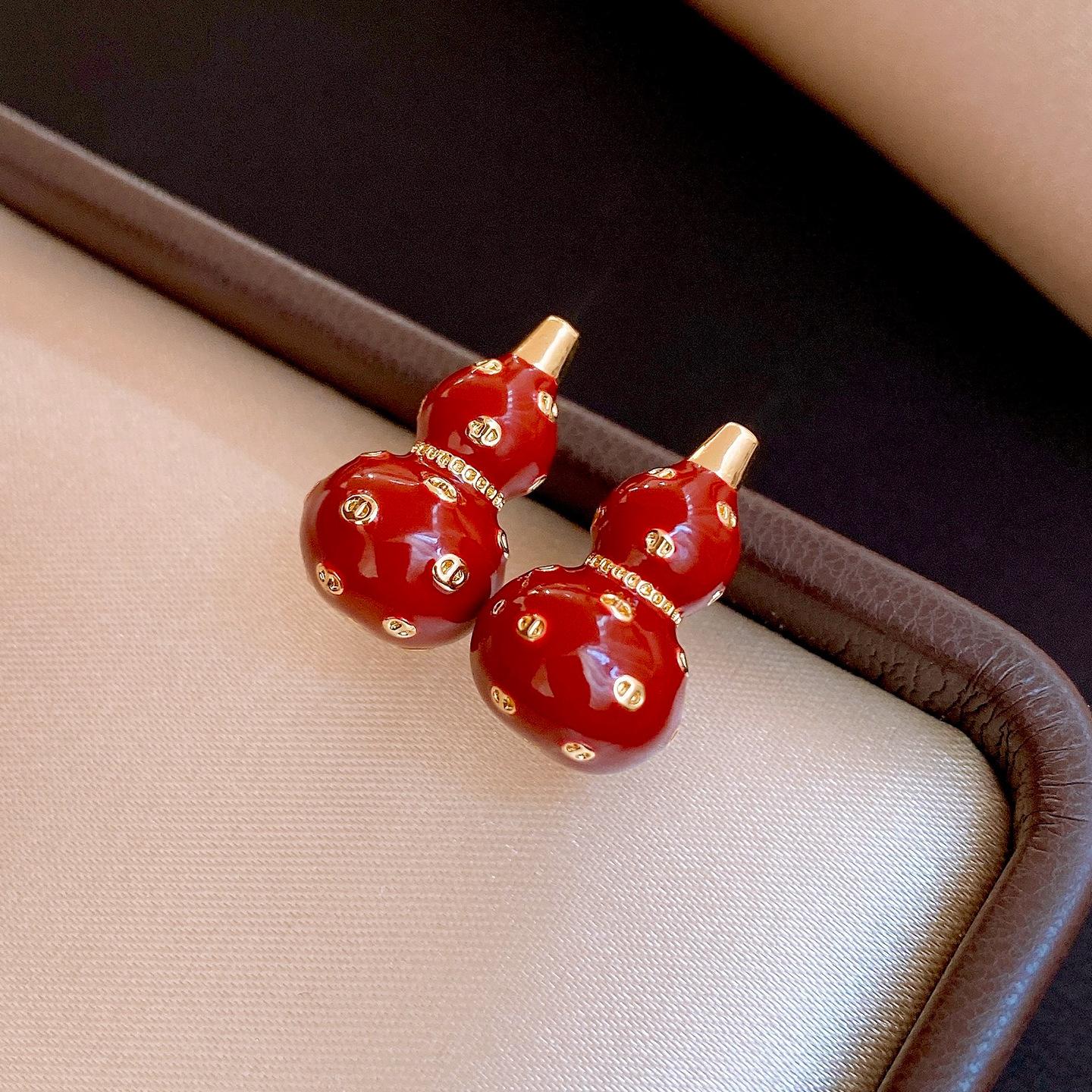 Электролитическое покрытие из настоящего 18-каратного золота новые китайские красные серьги-гвоздики в виде тыквы с масляной капелью изысканные серьги