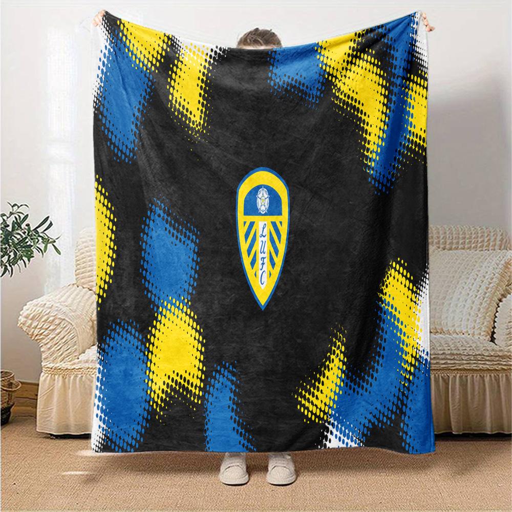 Leeds United Crest Legacy Flannel Blanket, Soft Polyester, Modern Design, All-Season for Camping, Travel, Gifts for Holidays or Birthdays
