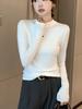 Women's Long Sleeve T-Shirt Base Layer Solid Color Undershirt with Half-High Neck Crew Neck and Small Stand Collar