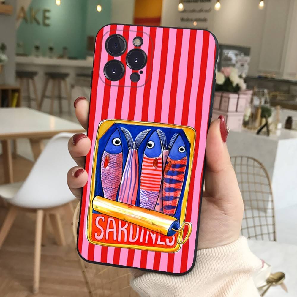 

Sardines Silicone Phone Case For IPhone 11 12 13 14 15 16 17 Pro Max Black Cover iPhone 17pro max