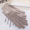 Warm Gloves Single Layer Women's Elegant Lace Houndstooth Outdoor Riding Cold Proof and Wind Proof Touch Screen Autumn and Winter Gloves