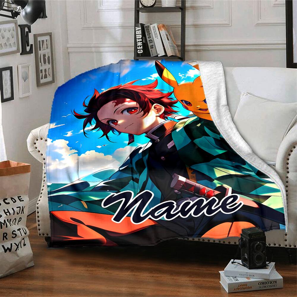 Customizable Demon Slayer6 Throw Blanket – Personalized Name, All-Season Cozy Snug Blanket, Machine Washable, Personalized Blanket