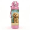 1PC Puppy Dog Beach Luggage Scene Print 750ml Color Plastic Sports Water Bottle Leakproof Flip Straw Lid Suitable for Sports Office Home Use