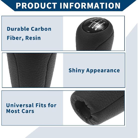 6 Speed Manual Gear Shift Knob for Mazda 3 2010-2013 / Front Automotive Gearbox Stick Shifter Lever Knob Durable Faux Leather Plastic / 1 Pcs Black