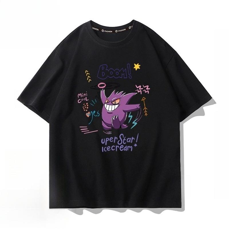 

Покемон Генгар Черная Футболка Хлопковая Мужская Летняя Мода 2026 Оверсайз Уличный Повседневный Y2K Топы Уличная Одежда S