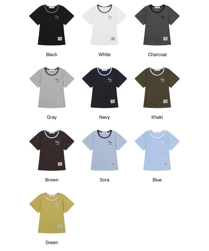 Koiliseu [U-Neck] Laura Small Logo Contrast U-Neck Short Sleeve T-Shirt (10 Colors)