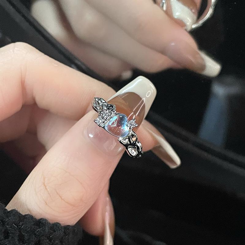 

Moonstone Love Ring Opening Inlaid With Colored Diamonds Niche Design Light Luxury High-End Gem Personalized Ring Adjustable opening