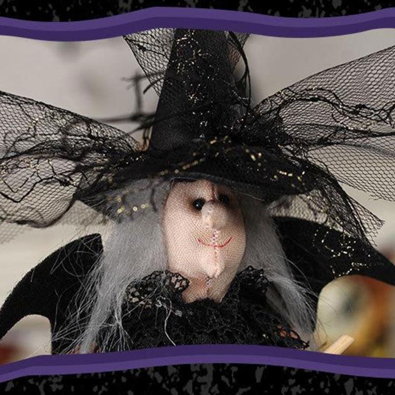 Halloween Witch Doll Desktop Decorations Witch Tree Toppers for Holiday Party Home Decor Witches with Spiders Web Dress