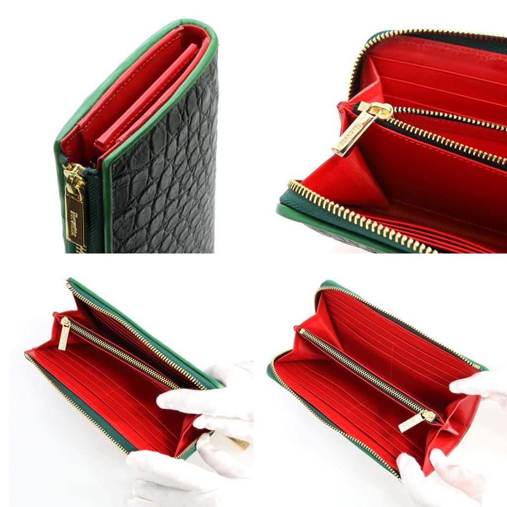 [Revetta] L-formad Lång Plånbok med Rund Dragkedja för Herrar i Krokodilskinn, Äkta Läder, Röd, Matt Finish [242crw]