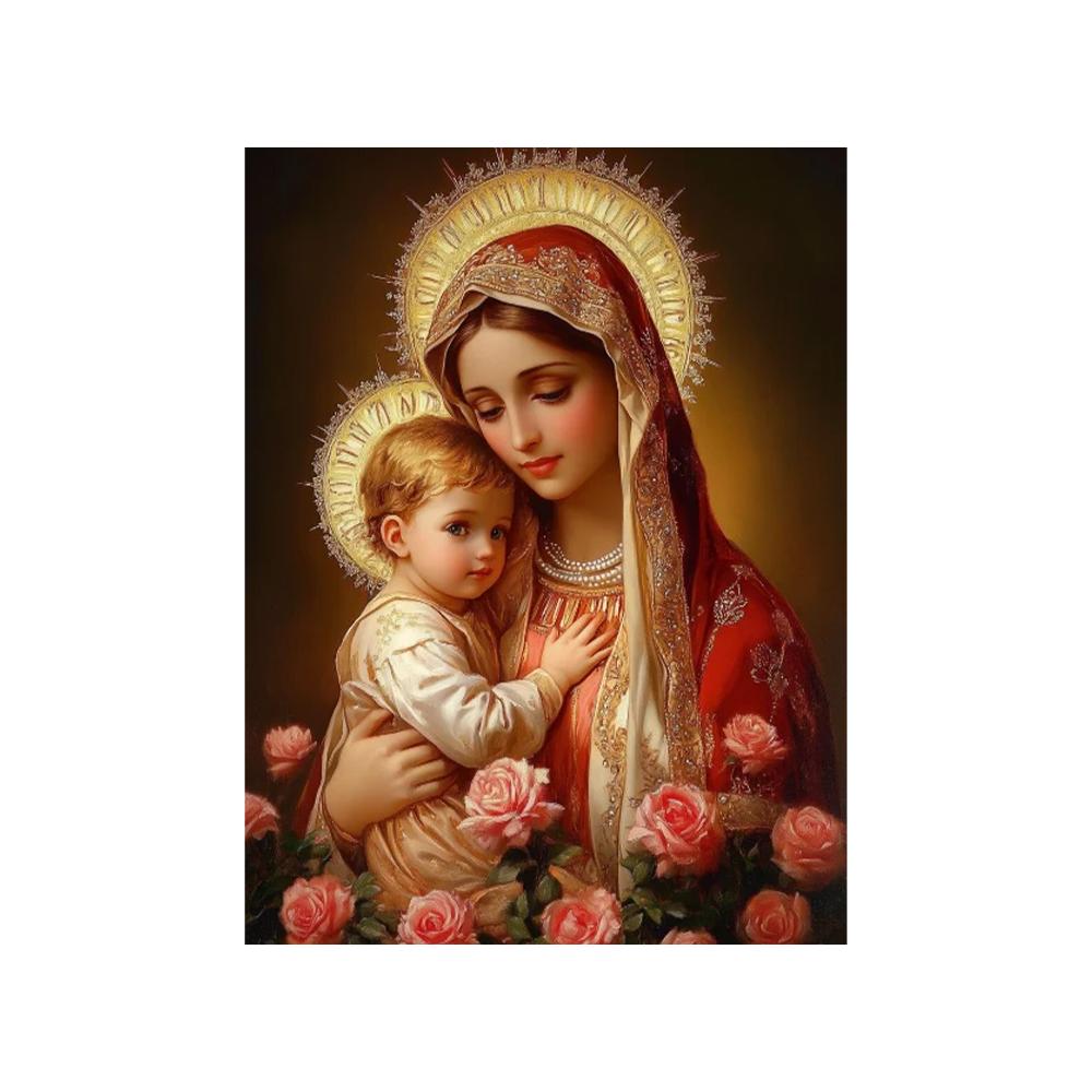 ציור קנבס דתי נוצרי של ישו ומרים הבתולה, לב קדוש, פוסטר אמנותי של ישו הילד הקדוש הקתולי, עיצוב בית נוצרי