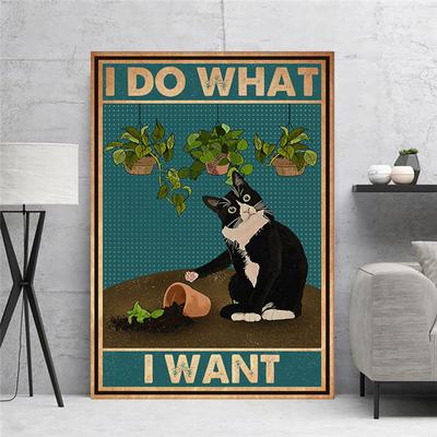 Mentale Citaat Zwarte Kat Poster Prints Ik doe wat ik wil Vintage Grappige Badkamer Tuin Canvas Schilderij Wall Art Pictures Home Decor