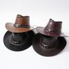 New Unisex PU Leather Wide Brim Gift Hat  Bull Head Belt Hat Strap Suitable for Hiking And Mountain Climbing Denim