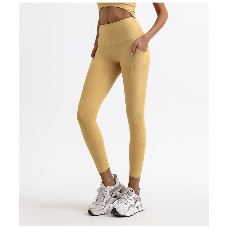 Export Cross-Border Stripes Pocket Yoga High-Waist Quick-Drying Sports and Fitness Running Silm Training Cropped Pants Long Pants