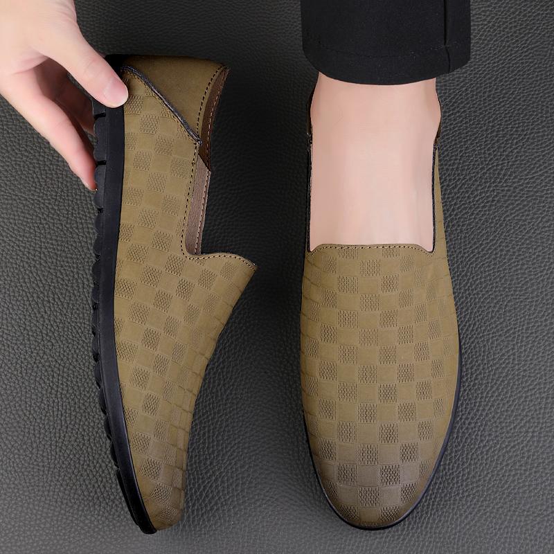 Daily Loafers Shoes Men Genuine Leather Soft Sole Solid Color Lightweight Breathable Classic Business Casual Men Shoes