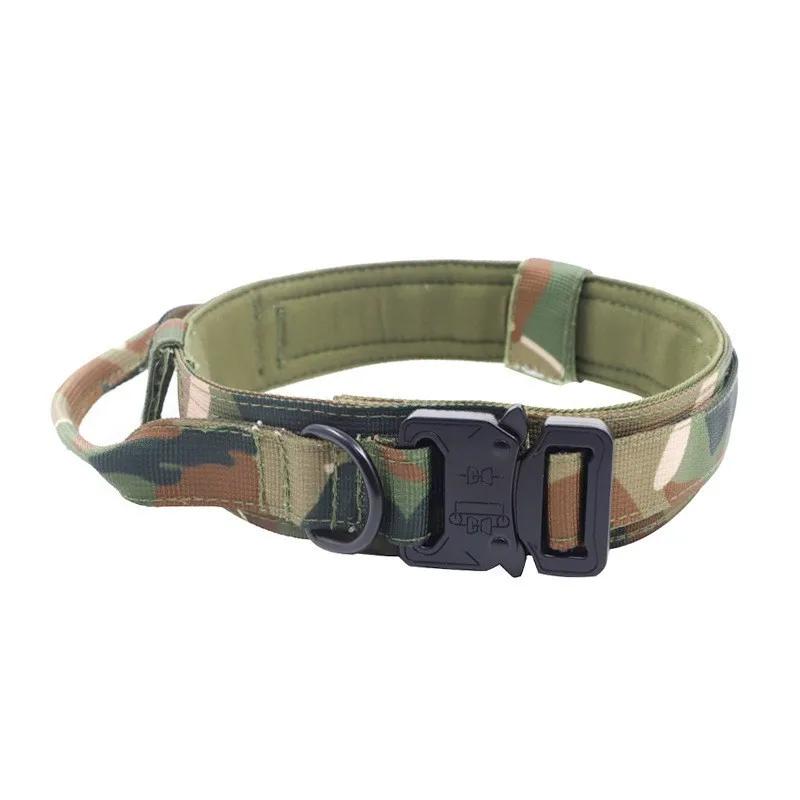 Military Tactical Dog Collar Adjustable Soft Nylon Outdoor Training K9 Collar with Handle and Metal