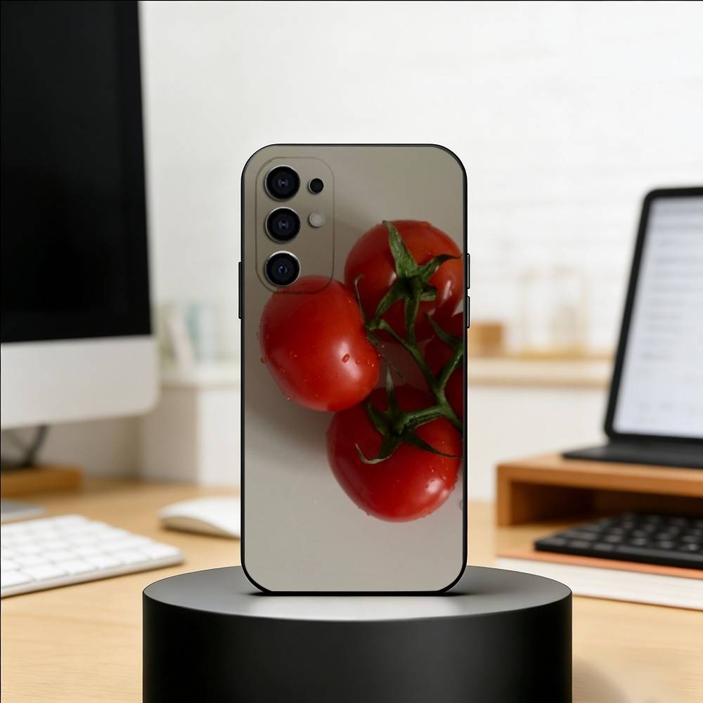 Tomato Fruit Clear Korean Cute Ins Phone Case For Samsung S25,S24,S21,S22,S23,S30,Ultra,S20,Plus,Fe,Soft Silicone Black Cover