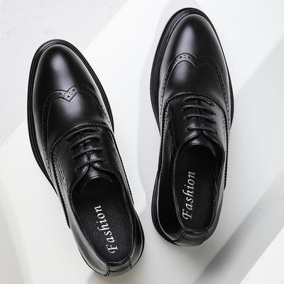 Autumn Brock Leather Shoes Men's Inner Height Increase of 6cm Men's Shoes Leather Breathable Business Dress British Pointed Wedding Shoes