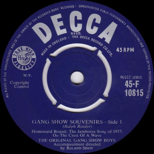 

7-дюймовая пластинка ORIGINAL GANG SHOW BOYS Gang Show Souvenirs 45F10815 DECCA 1956 UK Джаз Б/у