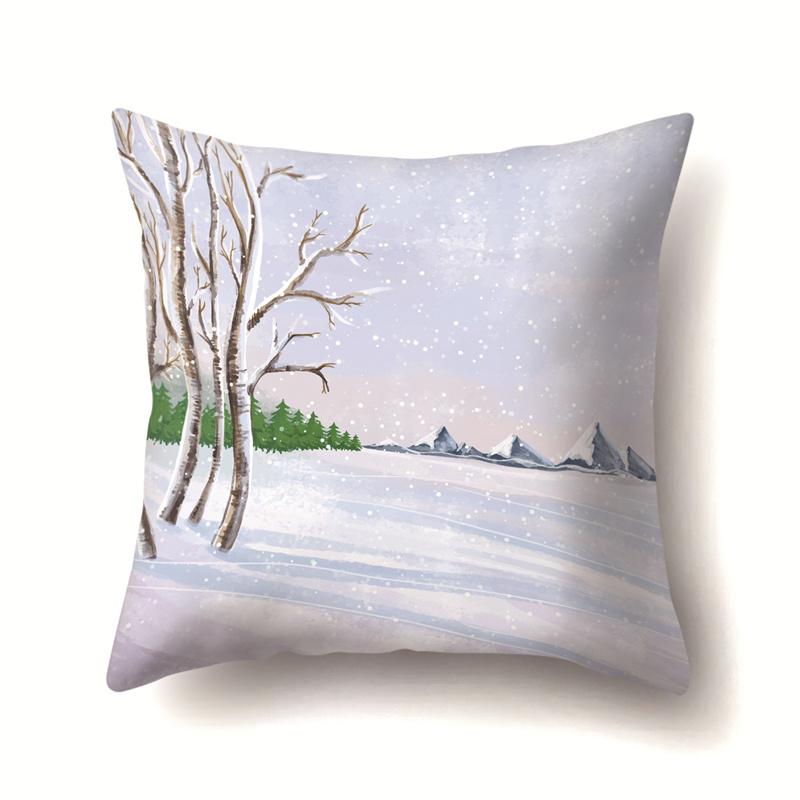 45x45cm Cartoon Fawn Snow Scene Pillow Cover Living Room Sofa Office Seat Car Waist Cushion Cushion Cover Home Decoration