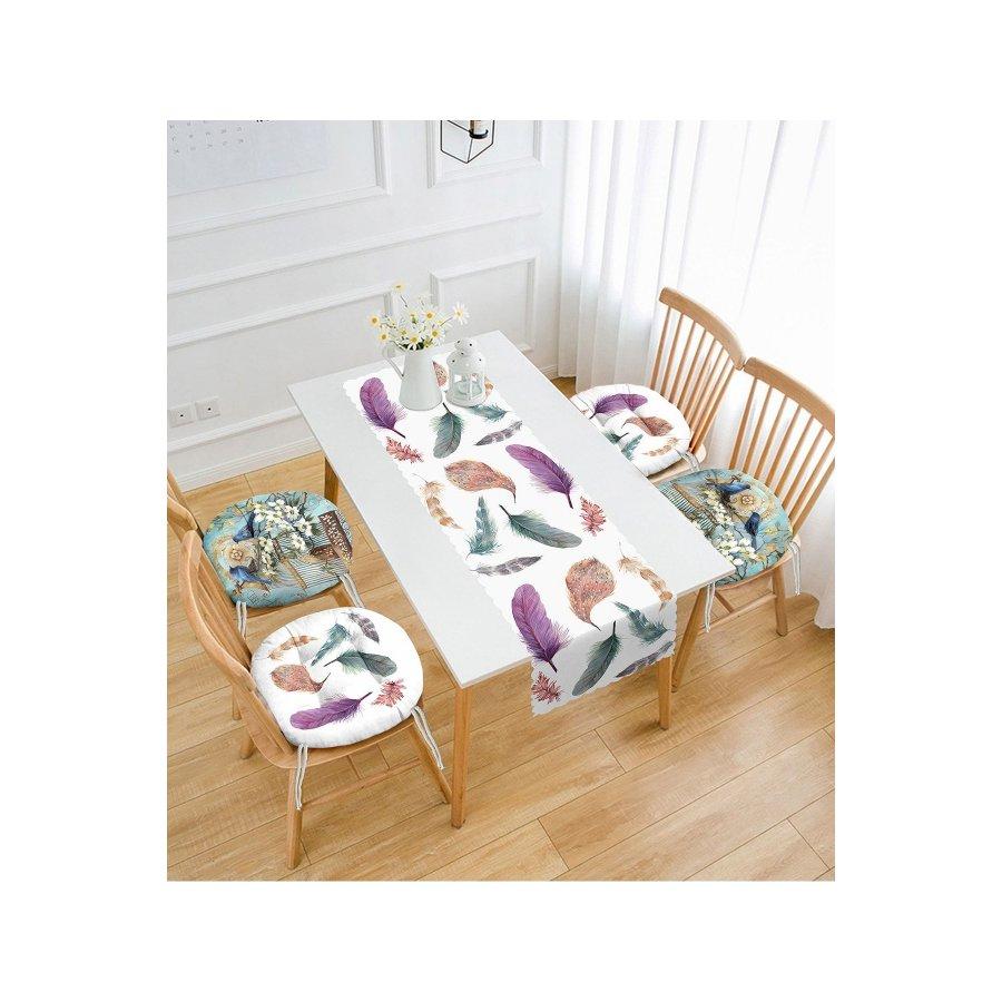 5-teiliges Stuhlkissen-Set / digital bedruckt, 4 Stück runde Stuhlkissen und 1 Stück Läufer